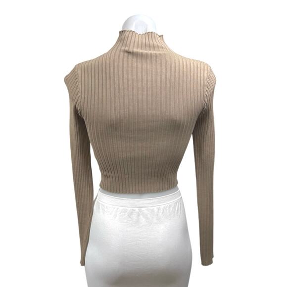 Zara Tan Turtleneck Ribbed Knit Cutout Ruched Long Sleeve Sweater Top Size S - Picture 2 of 4